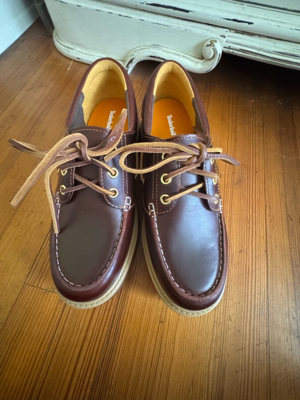 Timberland Dark Brown Leather Men’s Boat Shoes with Tan Laces